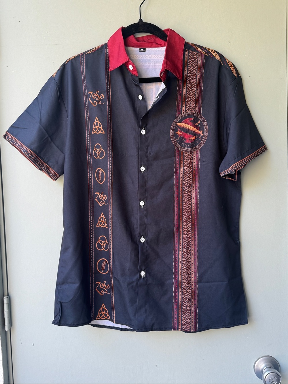 Men's Led Zeppelin Short-Sleeve Black Button-Down Shirt